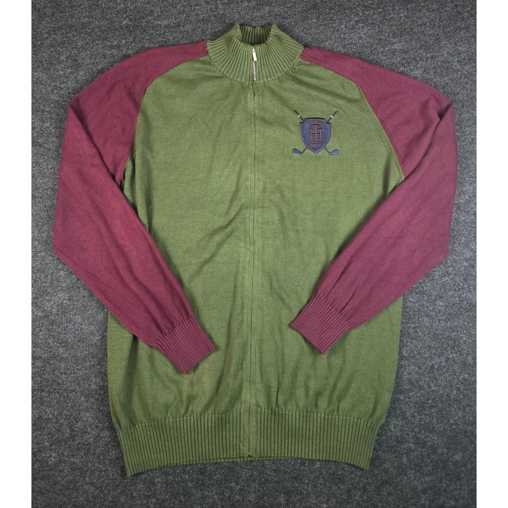 London House Men's Green Maroon Hilfiger Golf Sweater 1/4 Zip Preppy Size 2XL